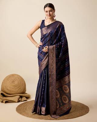 Navy soft litchi art banarasi silk saree 1