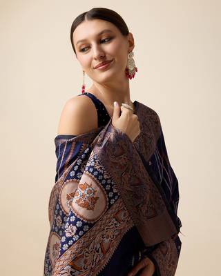 Navy soft litchi art banarasi silk saree 5