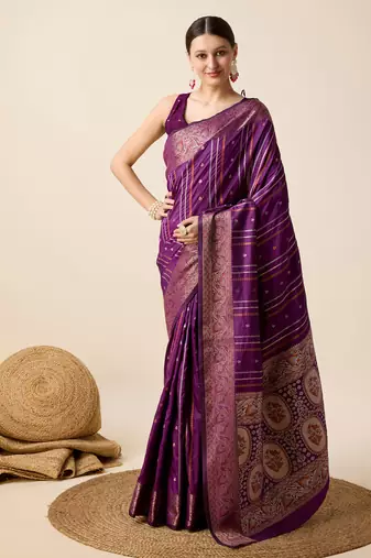 Purple soft litchi art banarasi silk saree
