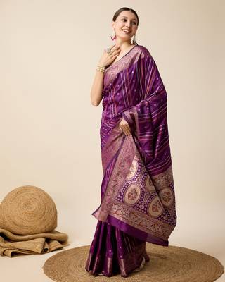 Purple soft litchi art banarasi silk saree 1