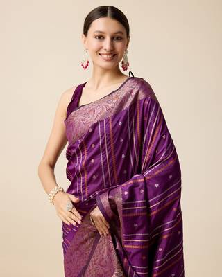 Purple soft litchi art banarasi silk saree 5