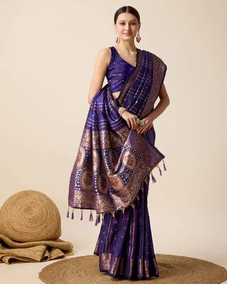 Violet soft litchi art banarasi silk saree 1