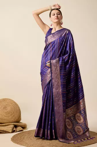 Violet soft litchi art banarasi silk saree