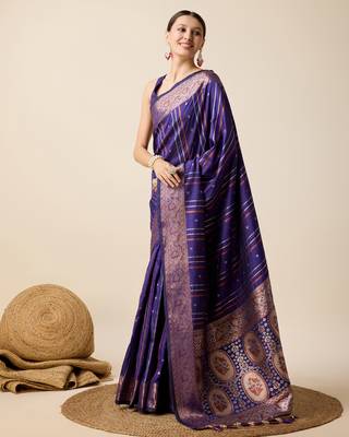 Violet soft litchi art banarasi silk saree 4