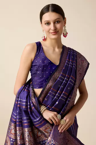 Violet soft litchi art banarasi silk saree
