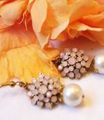 Pink Crystal Flower And Pearl Earrings
