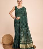 Green semi cotton bandhani printed saree
