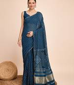 Morpich semi cotton bandhani printed saree