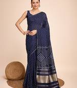 Navy semi cotton bandhani printed saree