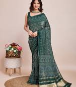 Green semi cotton bandhani printed saree