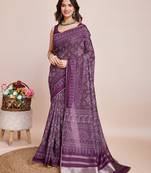 Wine semi cotton bandhani printed saree