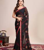Red georgette embroidred work fancy saree