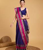 Blue soft litchi art banarasi silk saree