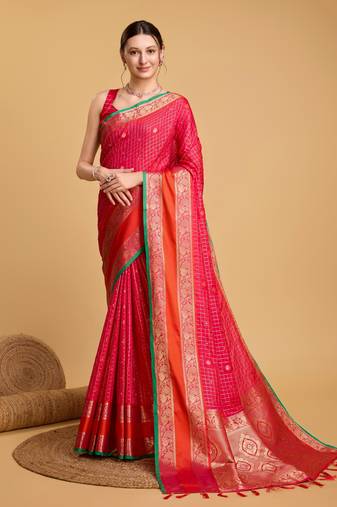 Pink soft litchi art banarasi silk saree
