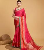 Pink soft litchi art banarasi silk saree
