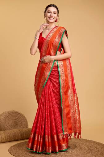 Red soft litchi art banarasi silk saree