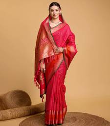 Pink soft litchi art banarasi silk saree