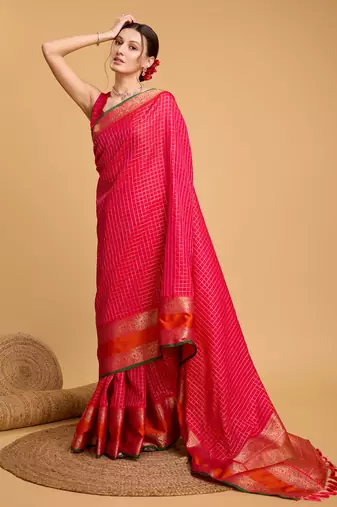 Pink soft litchi art banarasi silk saree