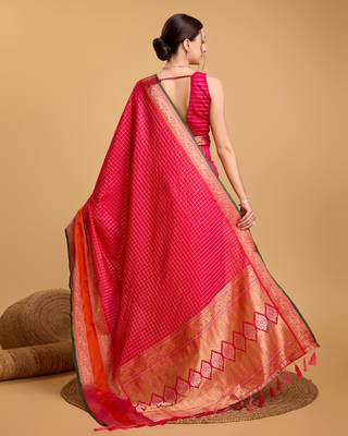 Pink soft litchi art banarasi silk saree 3