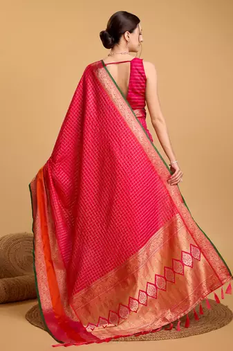 Pink soft litchi art banarasi silk saree