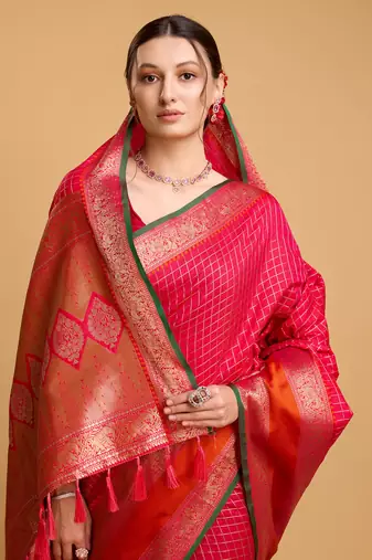 Pink soft litchi art banarasi silk saree