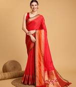 Red soft litchi art banarasi silk saree