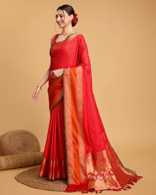 Red soft litchi art banarasi silk saree 2