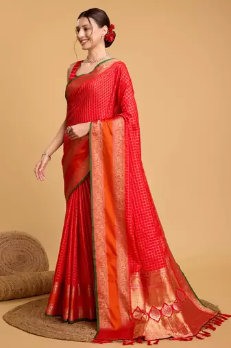 Red soft litchi art banarasi silk saree