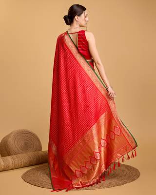 Red soft litchi art banarasi silk saree 3