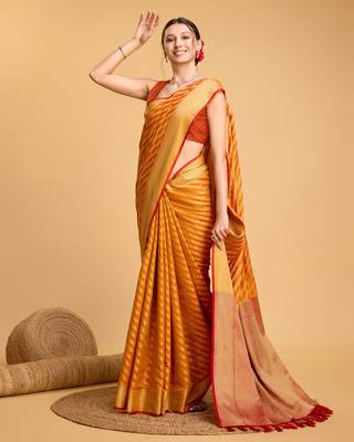 Mustrad soft litchi art banarasi silk saree 4