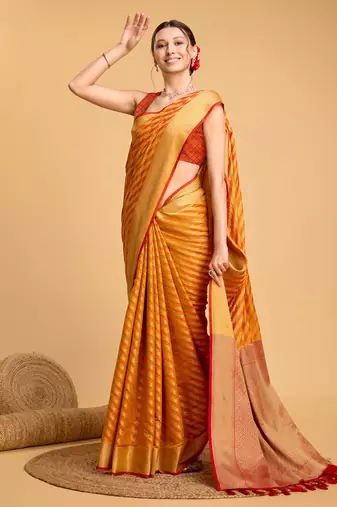 Mustrad soft litchi art banarasi silk saree