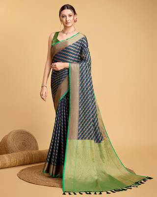 Navy soft litchi art banarasi silk saree 1