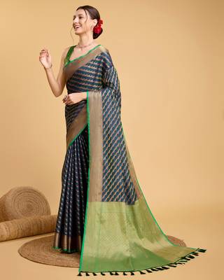 Navy soft litchi art banarasi silk saree 2