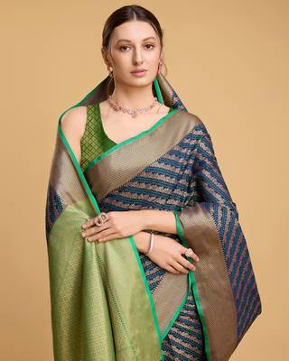Navy soft litchi art banarasi silk saree 5