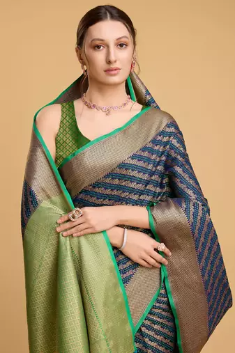 Navy soft litchi art banarasi silk saree