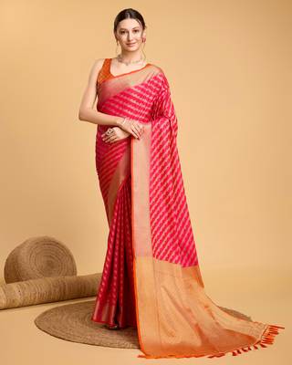 Pink soft litchi art banarasi silk saree 1