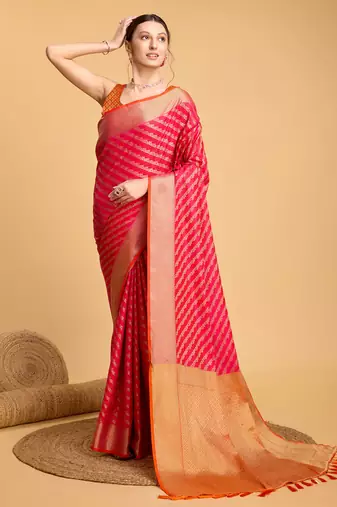 Pink soft litchi art banarasi silk saree