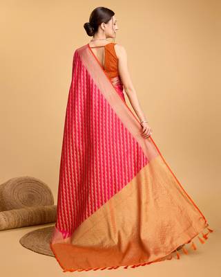 Pink soft litchi art banarasi silk saree 3