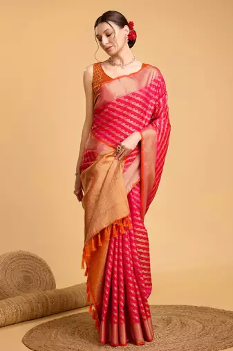 Pink soft litchi art banarasi silk saree