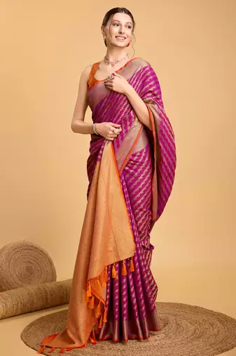Purple soft litchi art banarasi silk saree