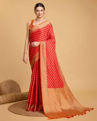 Red soft litchi art banarasi silk saree 1