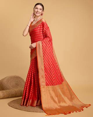 Red soft litchi art banarasi silk saree 2