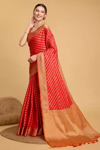 Red soft litchi art banarasi silk saree