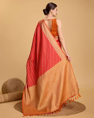 Red soft litchi art banarasi silk saree 3