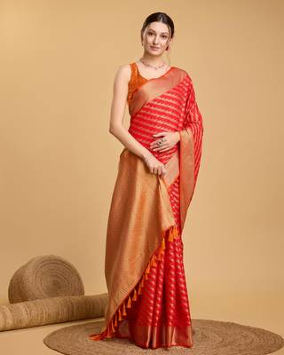 Red soft litchi art banarasi silk saree 4