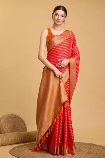 Red soft litchi art banarasi silk saree