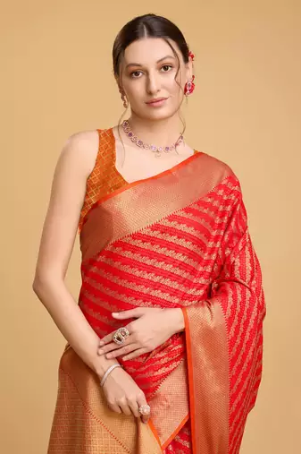 Red soft litchi art banarasi silk saree