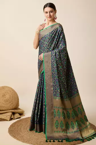 Green soft litchi art banarasi silk saree