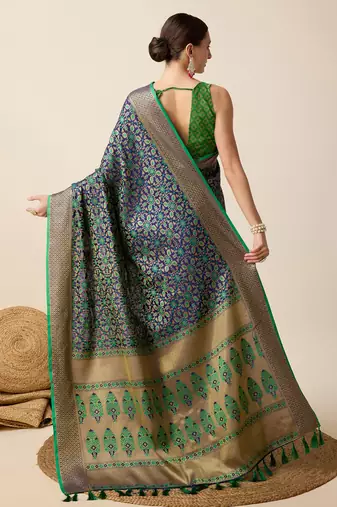 Green soft litchi art banarasi silk saree