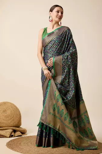 Green soft litchi art banarasi silk saree